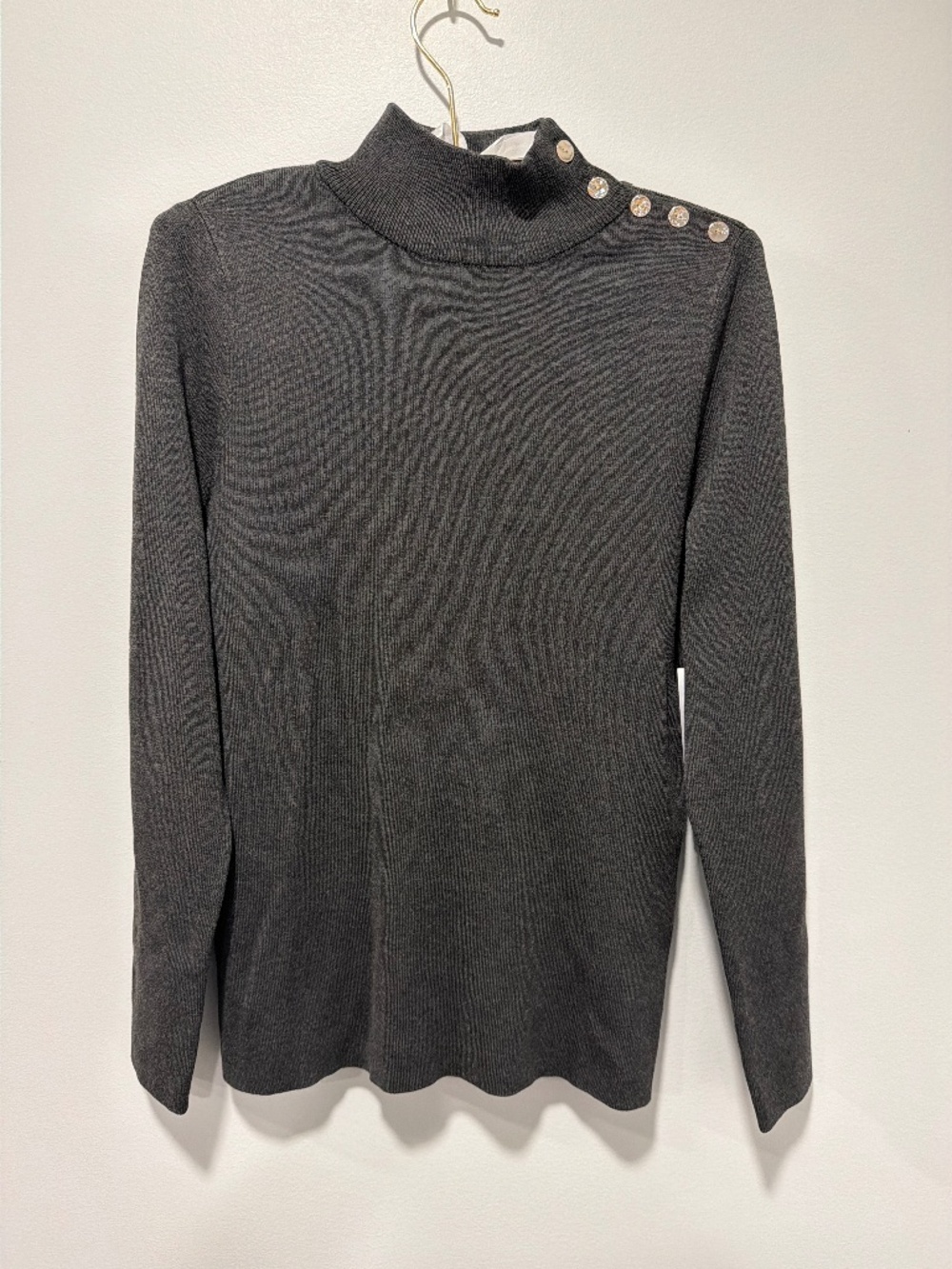 Chico’s 0/S Graphite Gray Fine Knit Side Button Mock Neck Sweater